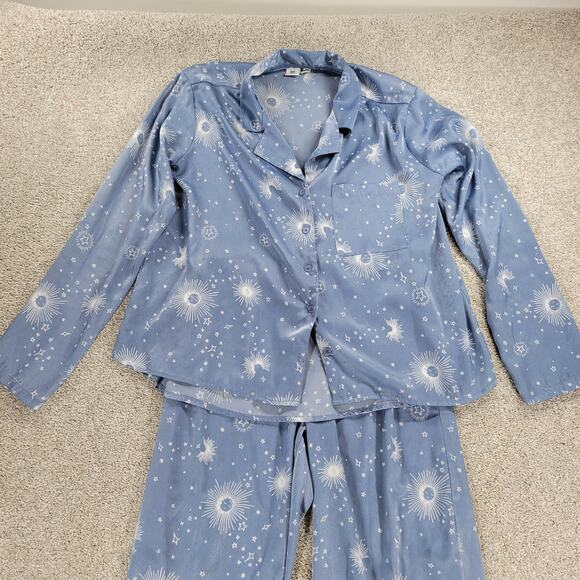 BP Celestial Pajamas Set Womens XS Blue White Sun Stars Moon Pants Button Top - Picture 11 of 16